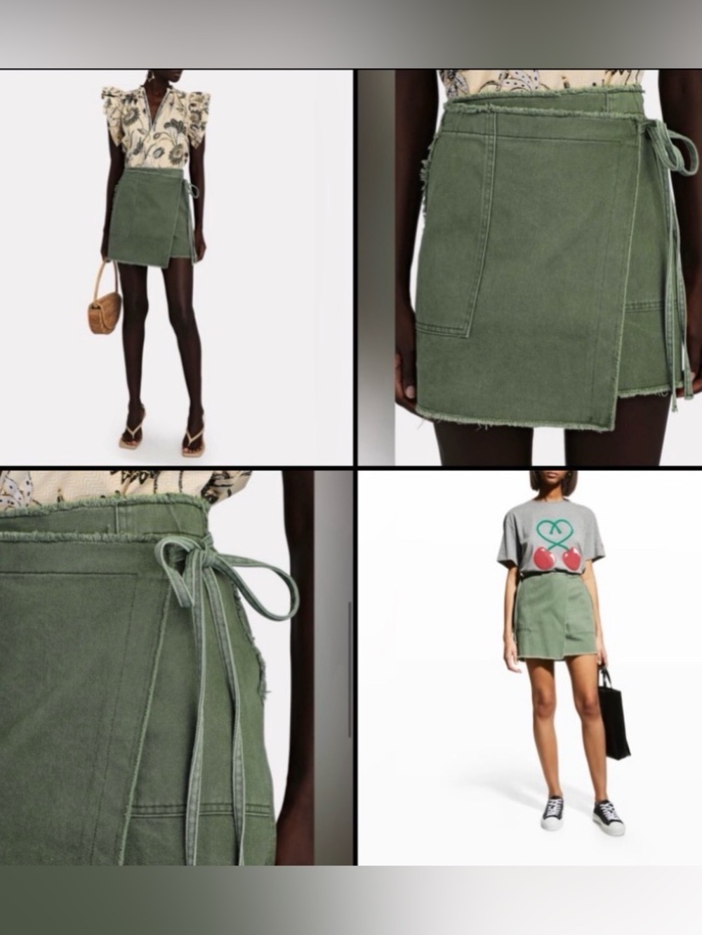 Le Superbe Cargo Utility Olive Green Wrap Frayed Skirt  Size XS